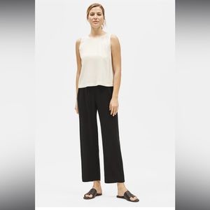 Eileen Fisher System Silk Georgette Ankle Pant NAVY BLUE Petite Small BRAND NEW